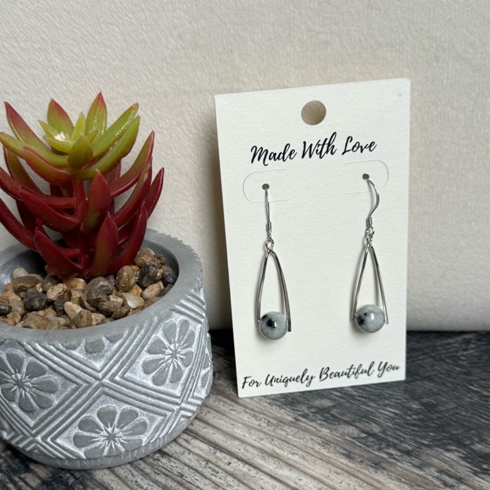Handcrafted Spotted Jade Sterling Silver Earrings